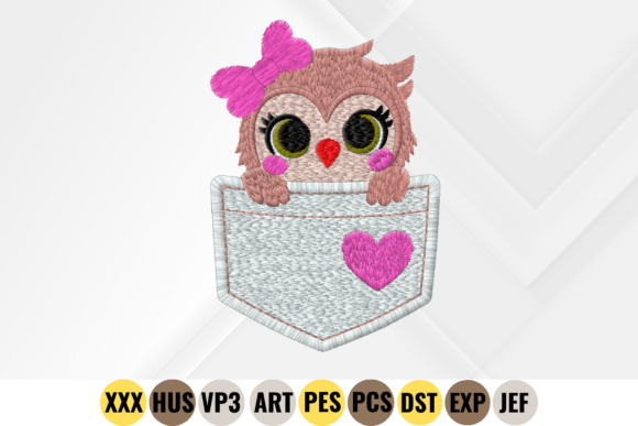 Cute Pocket Owl Embroidery Design