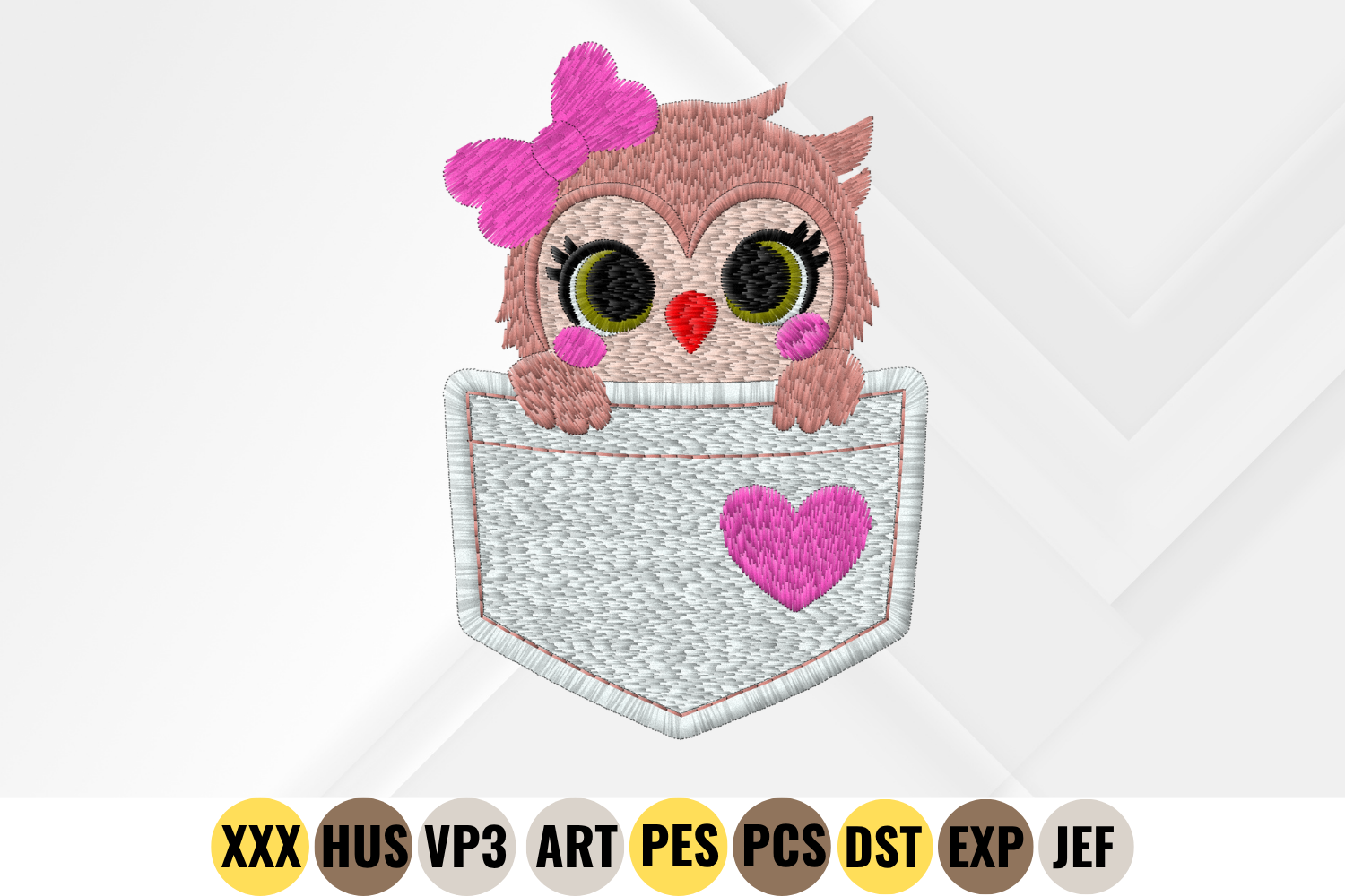Cute Pocket Owl Embroidery Design