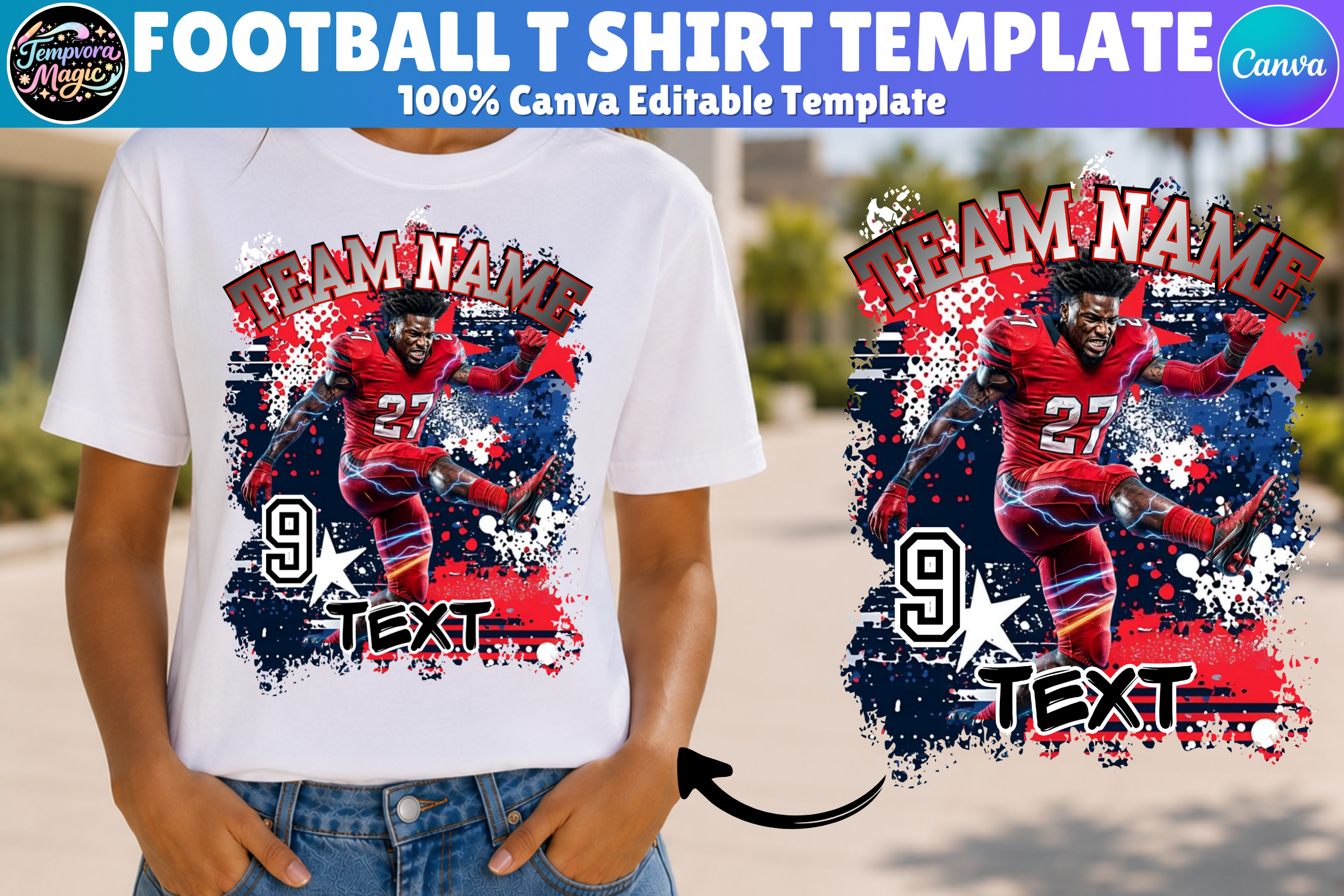 Editable Football T Shirt Canva Template