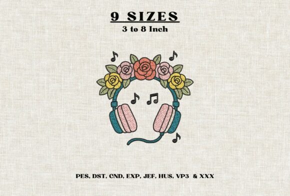 Floral Headphones Machine Embroidery DST