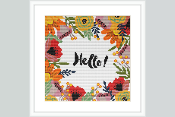 Floral Hello Cross Stitch Pattern