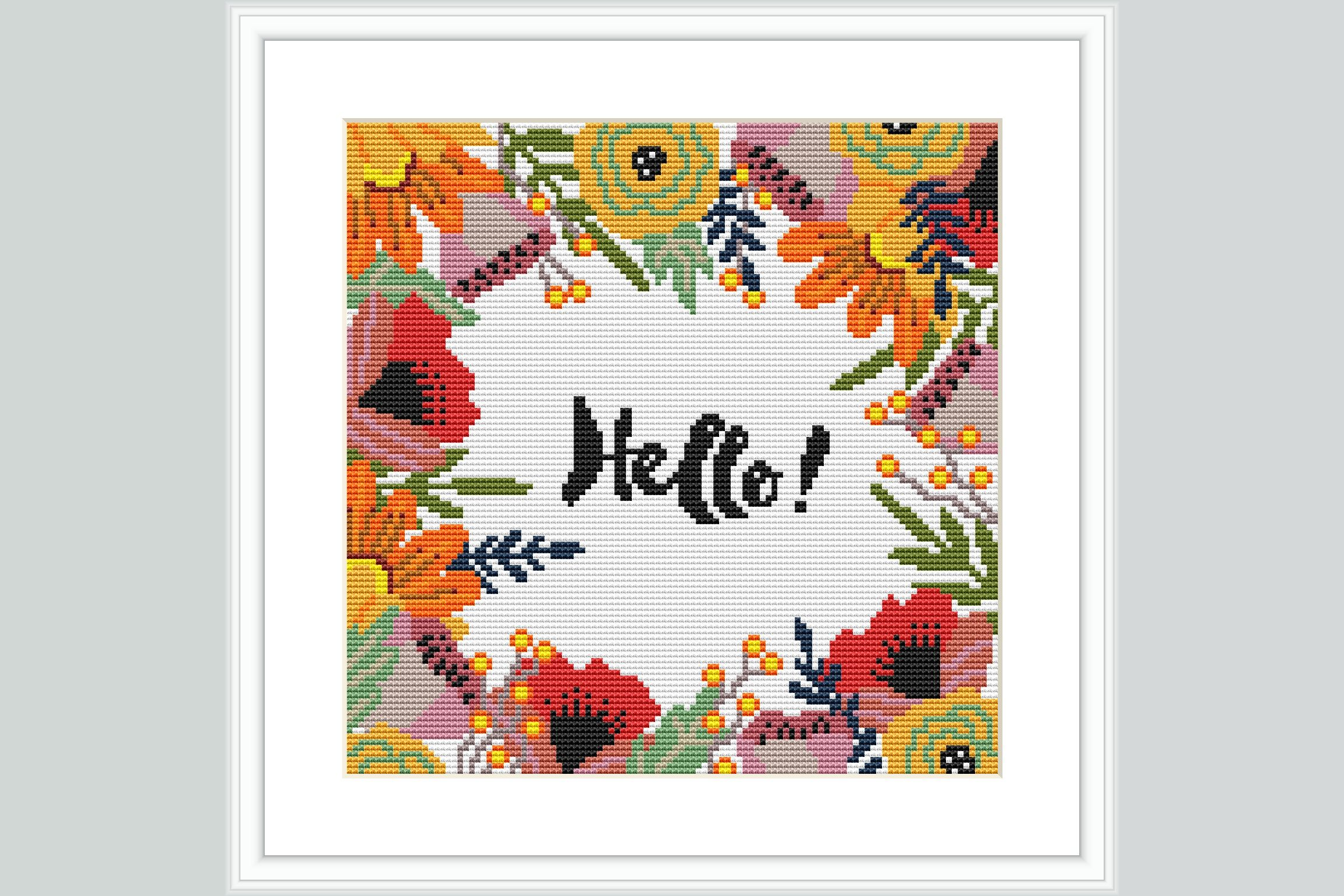Floral Hello Cross Stitch Pattern
