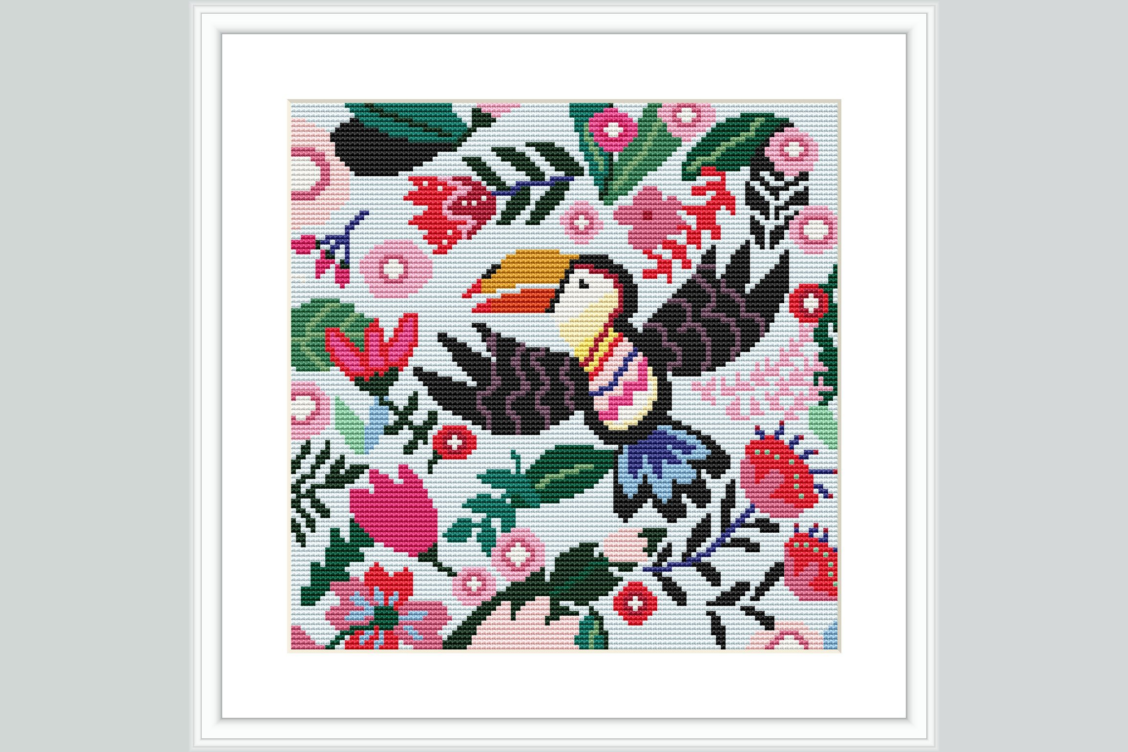 Floral Toucan Cross Stitch Pattern
