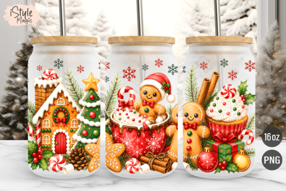 Gingerbread Christmas Glass Can Wrap PNG