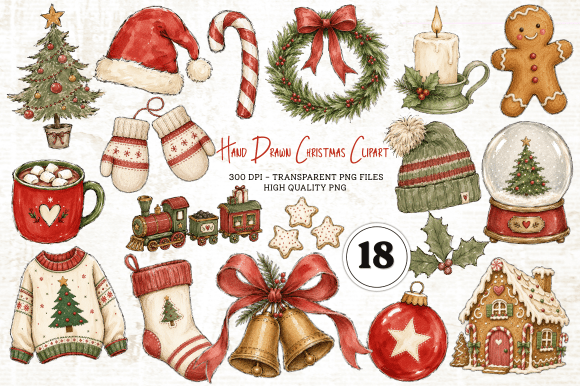Hand Drawn Christmas Clipart Bundle