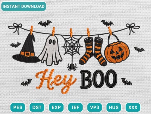 Hey Boo Halloween Embroidery Design