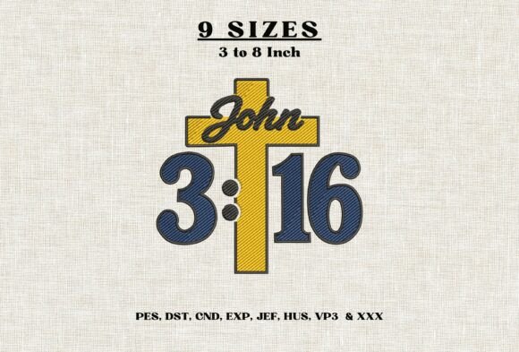John 3:16 Cross Machine Embroidery DST