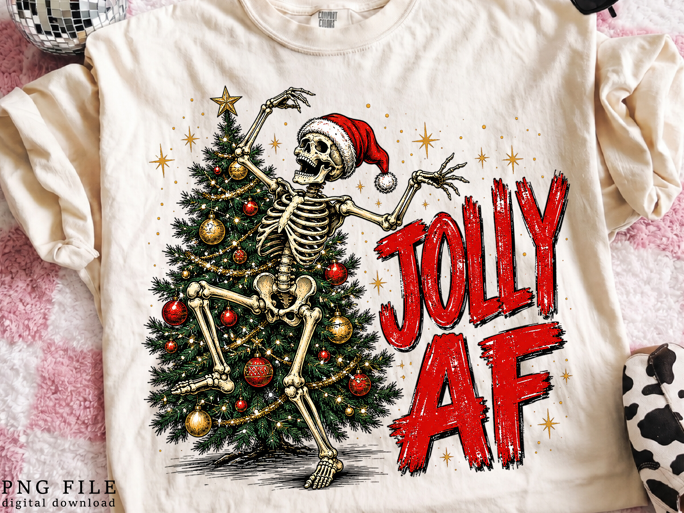 Jolly AF Skeleton Christmas PNG