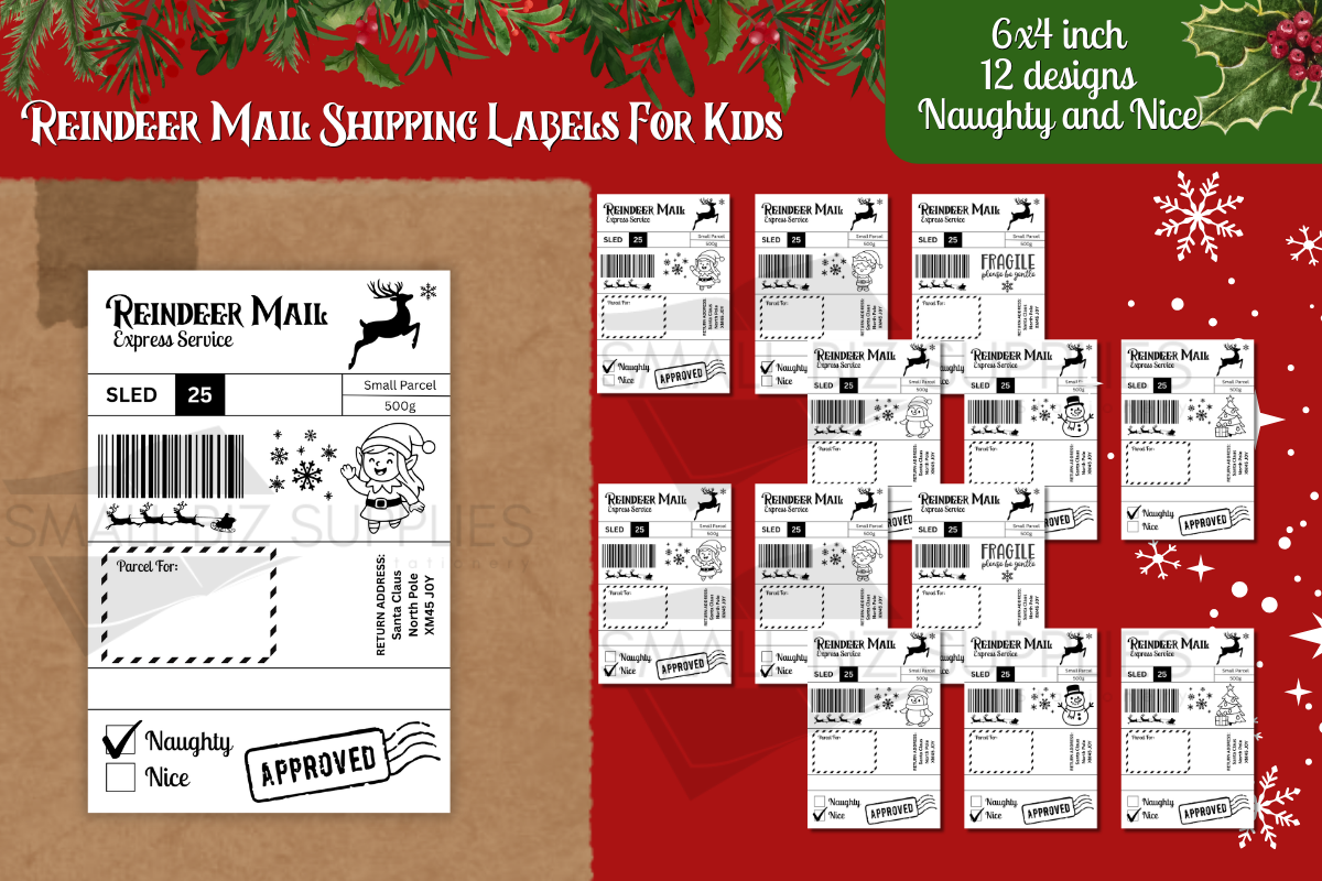 Kids Christmas Shipping Labels 6x4 - 12