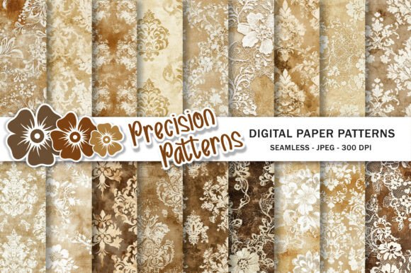 Lace Coffee Stained Digital Papers