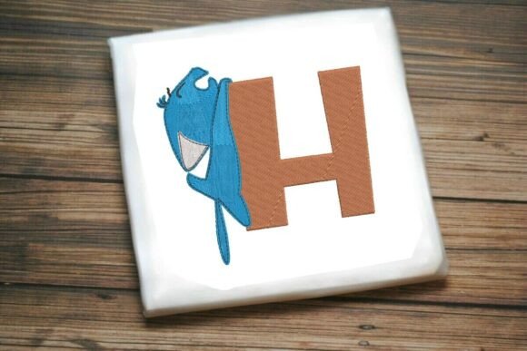 Letter H Playful Cat Embroidery