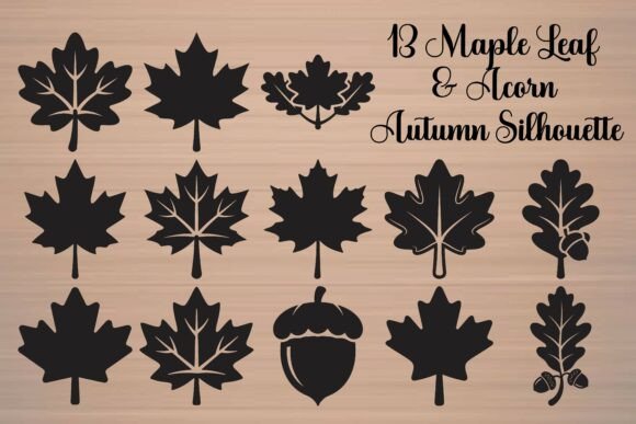 Maple Leaf Acorn Autumn Silhouette Graphics
