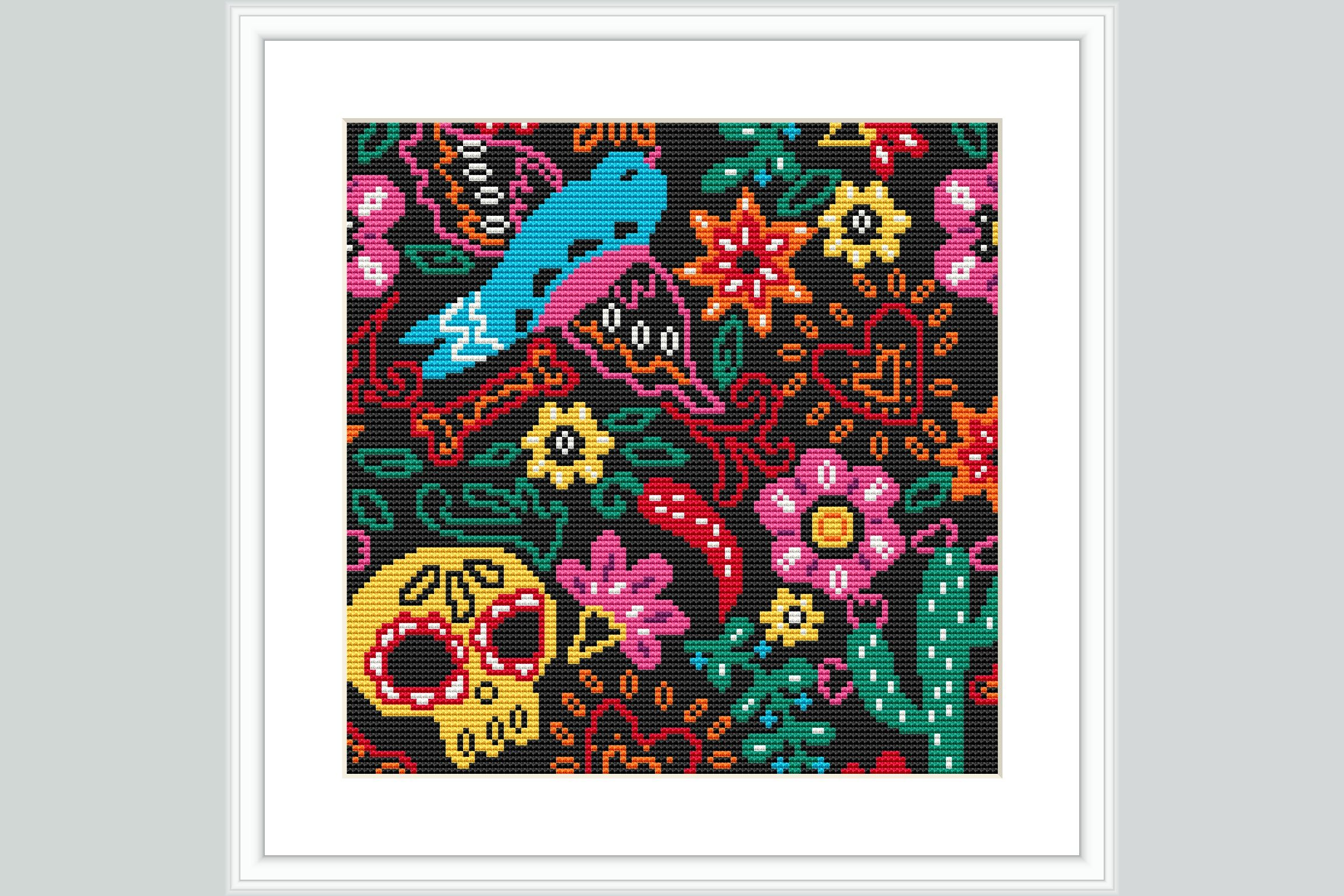 Mexican Folk Garden Cross Stitch Pattern