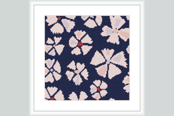 Navy Floral Cross Stitch Pattern