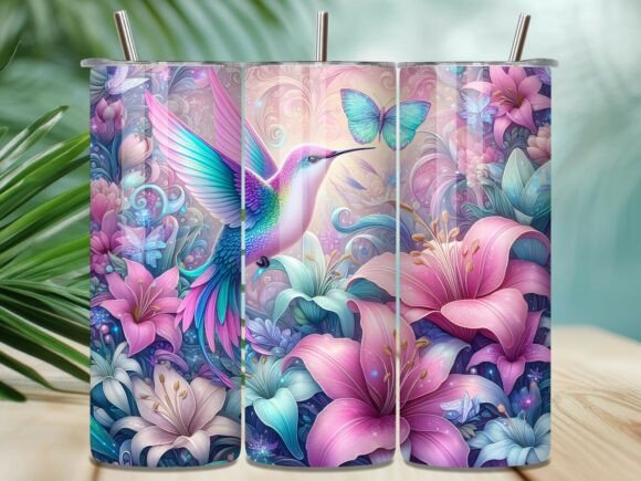 Pastel Floral Hummingbird Tumbler Wrap