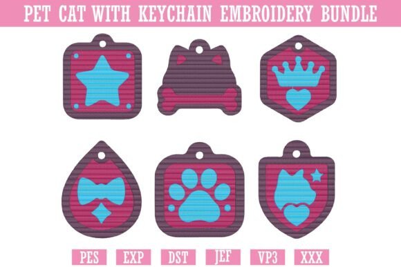 Pet Cat with Keychain Embroidery Bundle