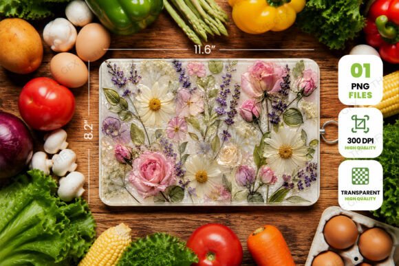 Pressed Floral Glass Cutting Board PNG