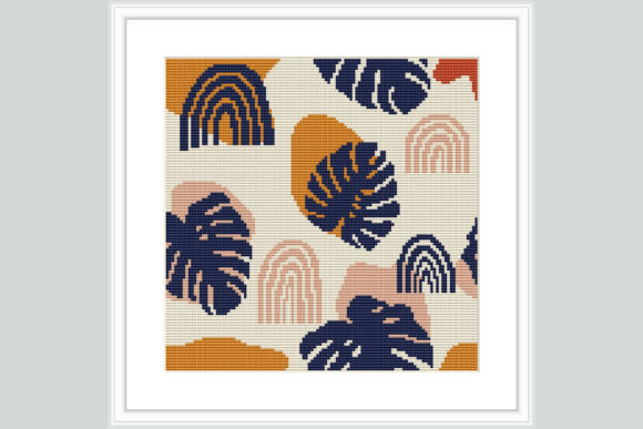 Rainbow Monstera Cross Stitch Pattern