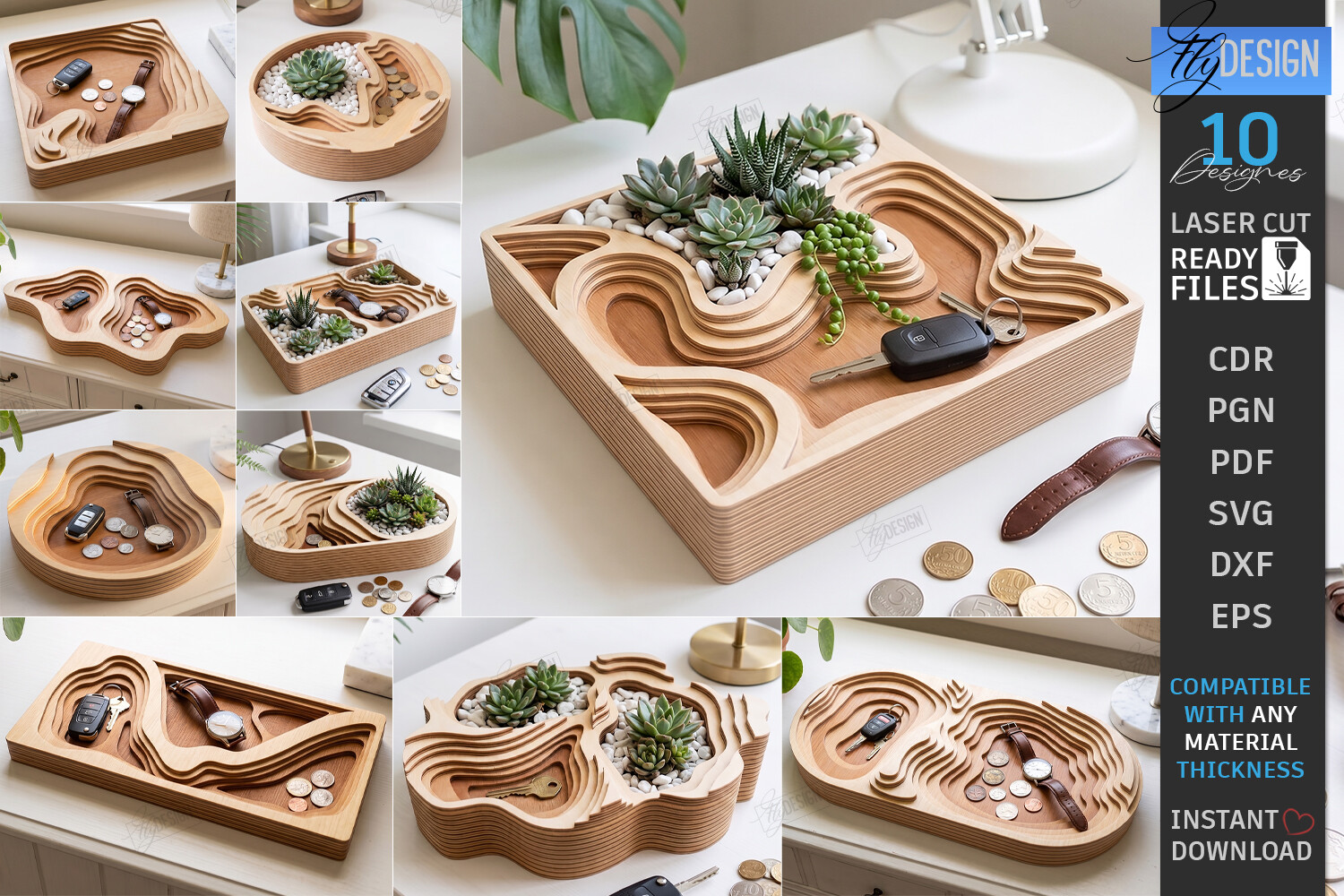 Topographic Catchall Tray Laser Bundle laser cut file