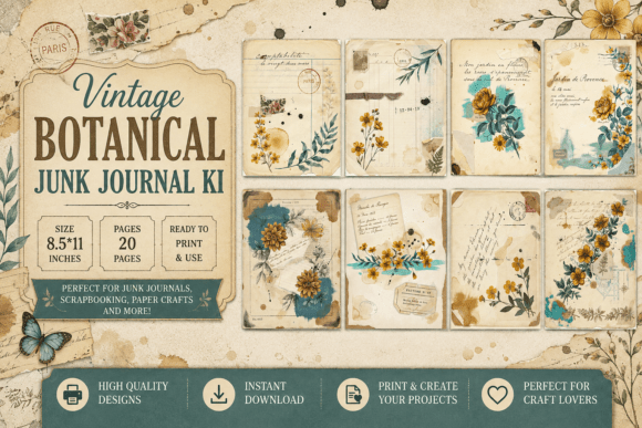 Vintage Botanical Junk Journal Kit