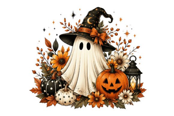 Vintage Halloween Ghost Witch PNG