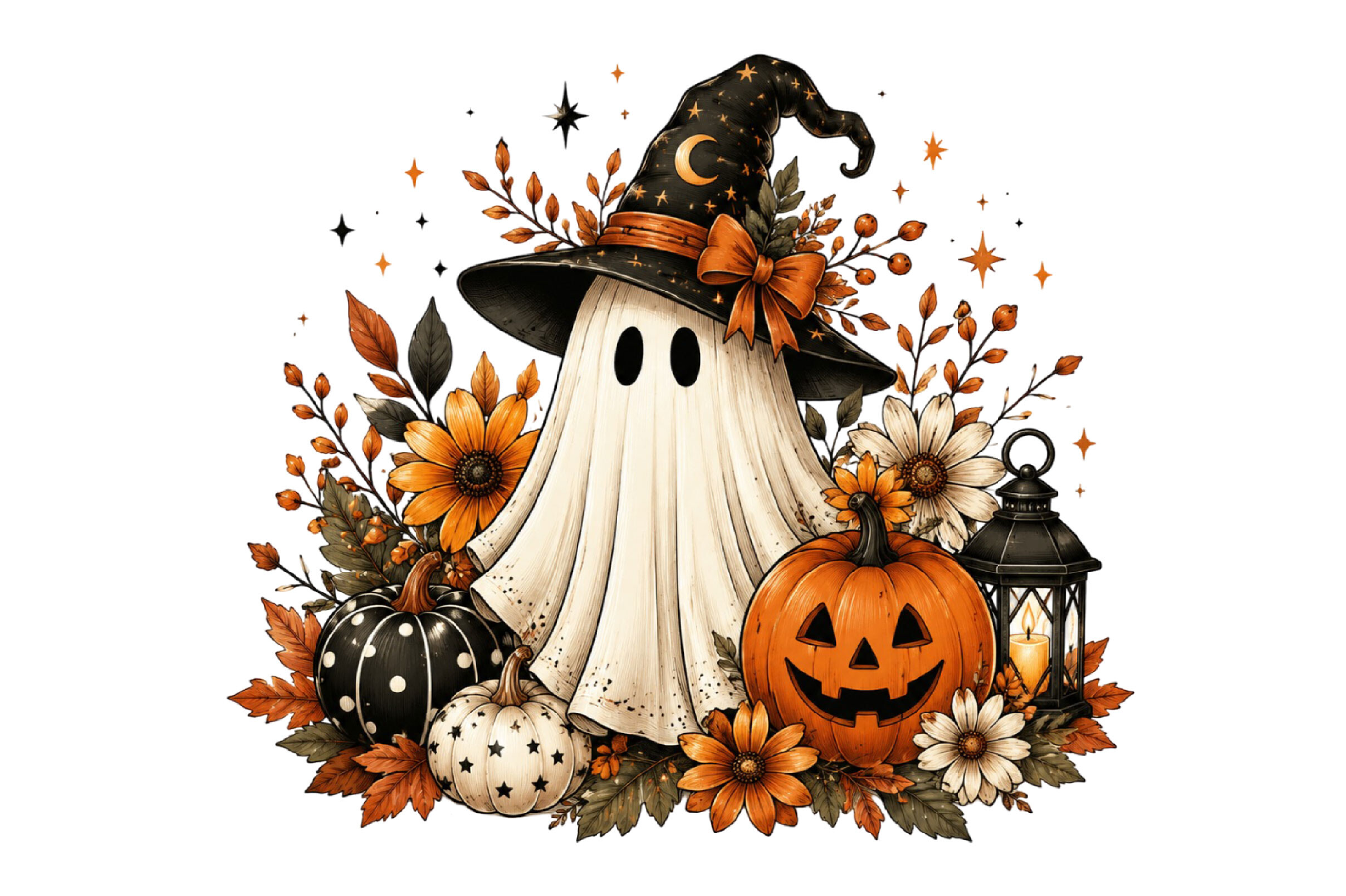 Vintage Halloween Ghost Witch PNG