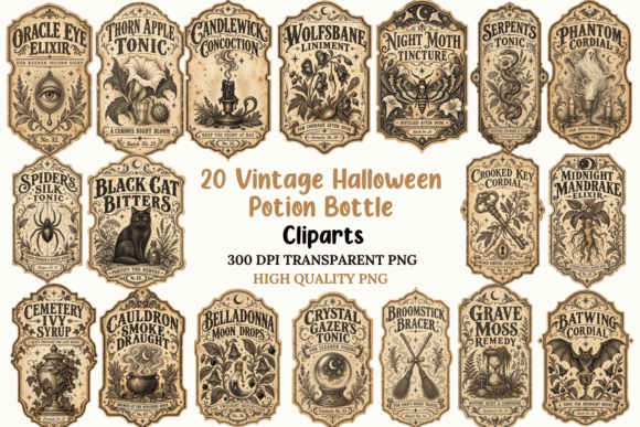 Vintage Halloween Potion Clipart Bundle