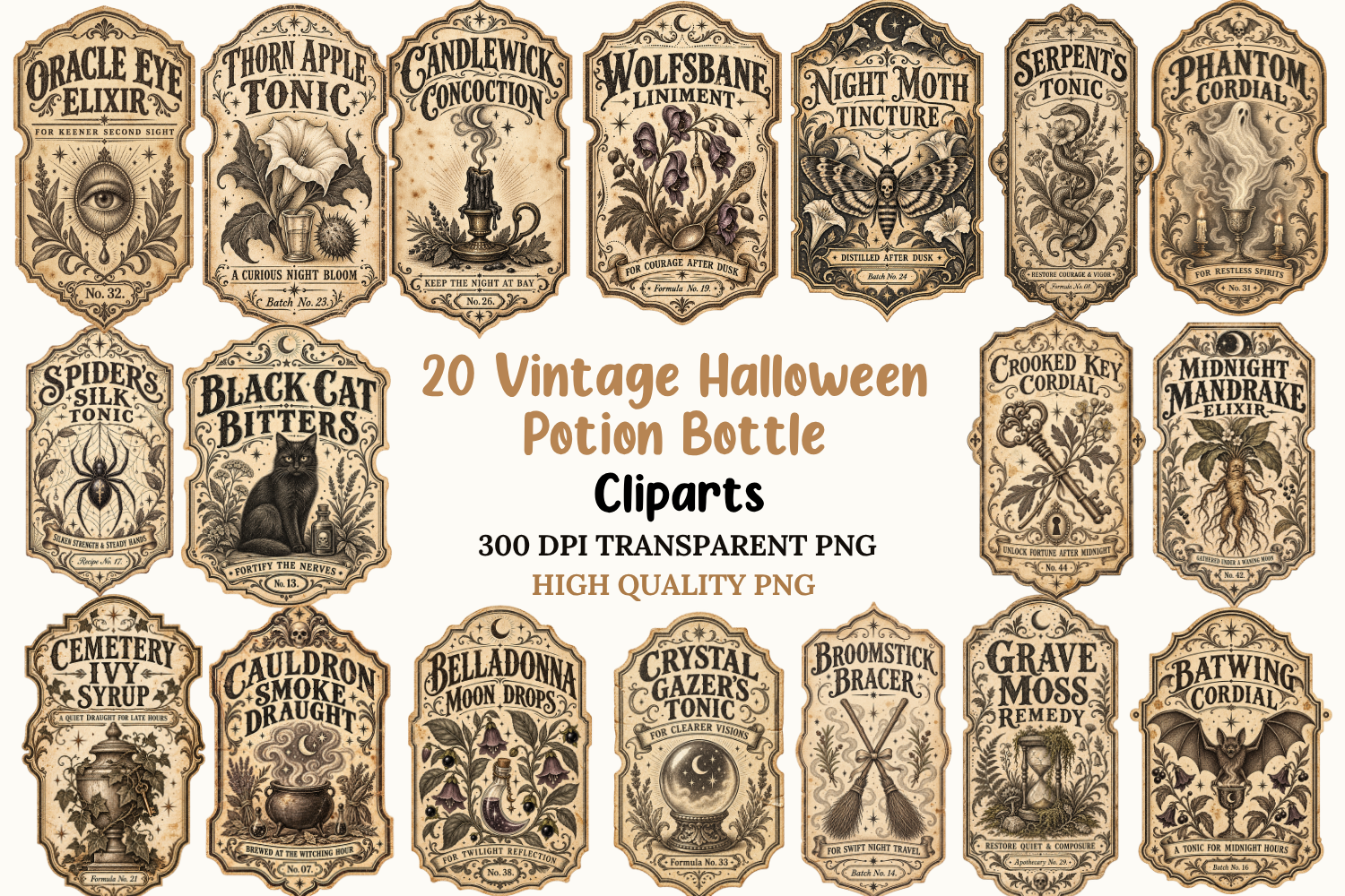 Vintage Halloween Potion Clipart Bundle