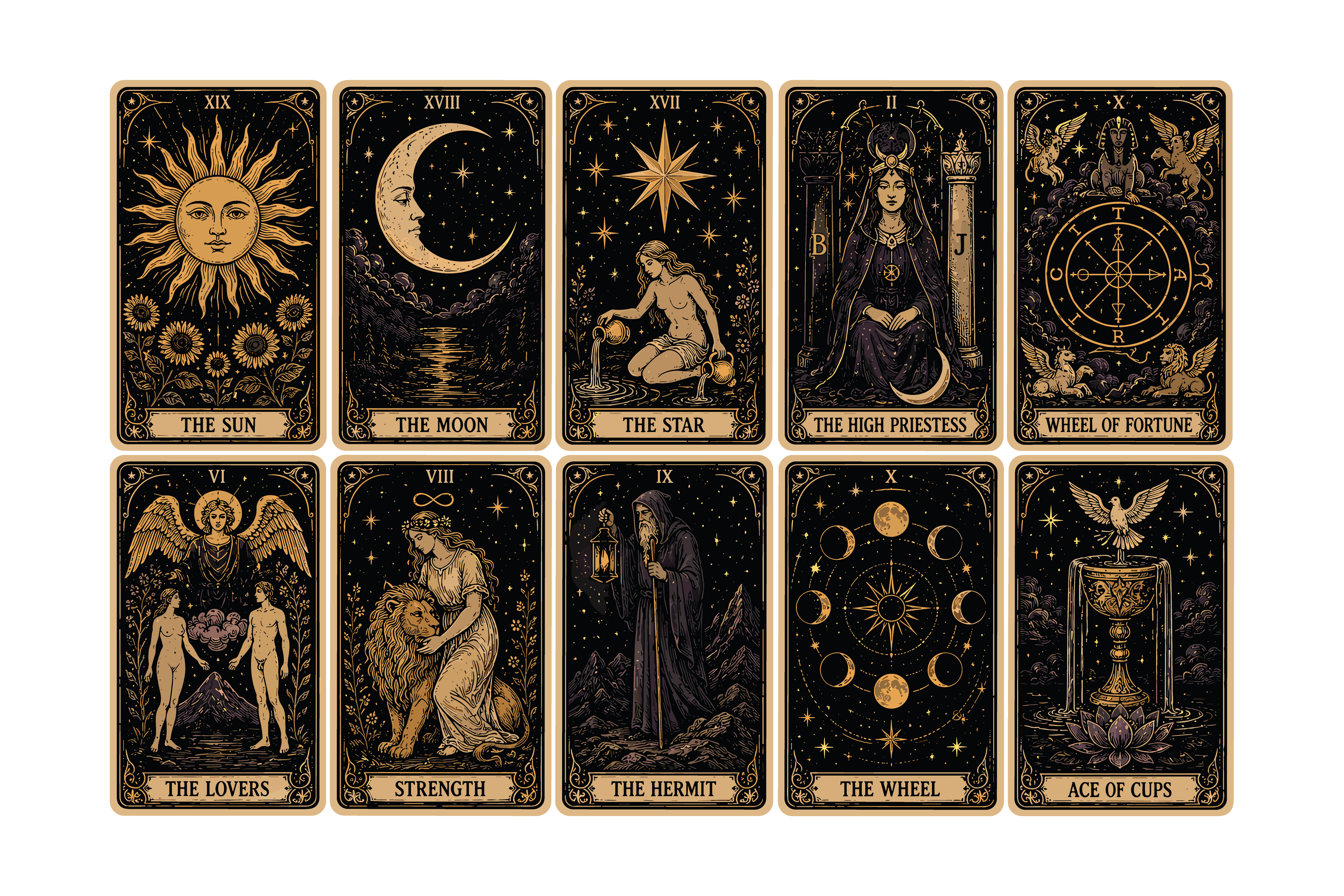 Vintage Tarot Cards Set Major Arcana