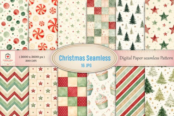 Watercolor Christmas Seamless Digital Pa