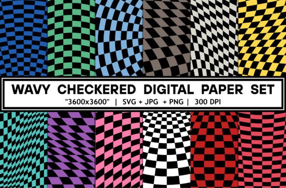 Wavy Checkered Seamless Pattern Bundle