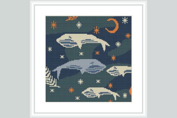 Whales and Stars Cross Stitch Pattern