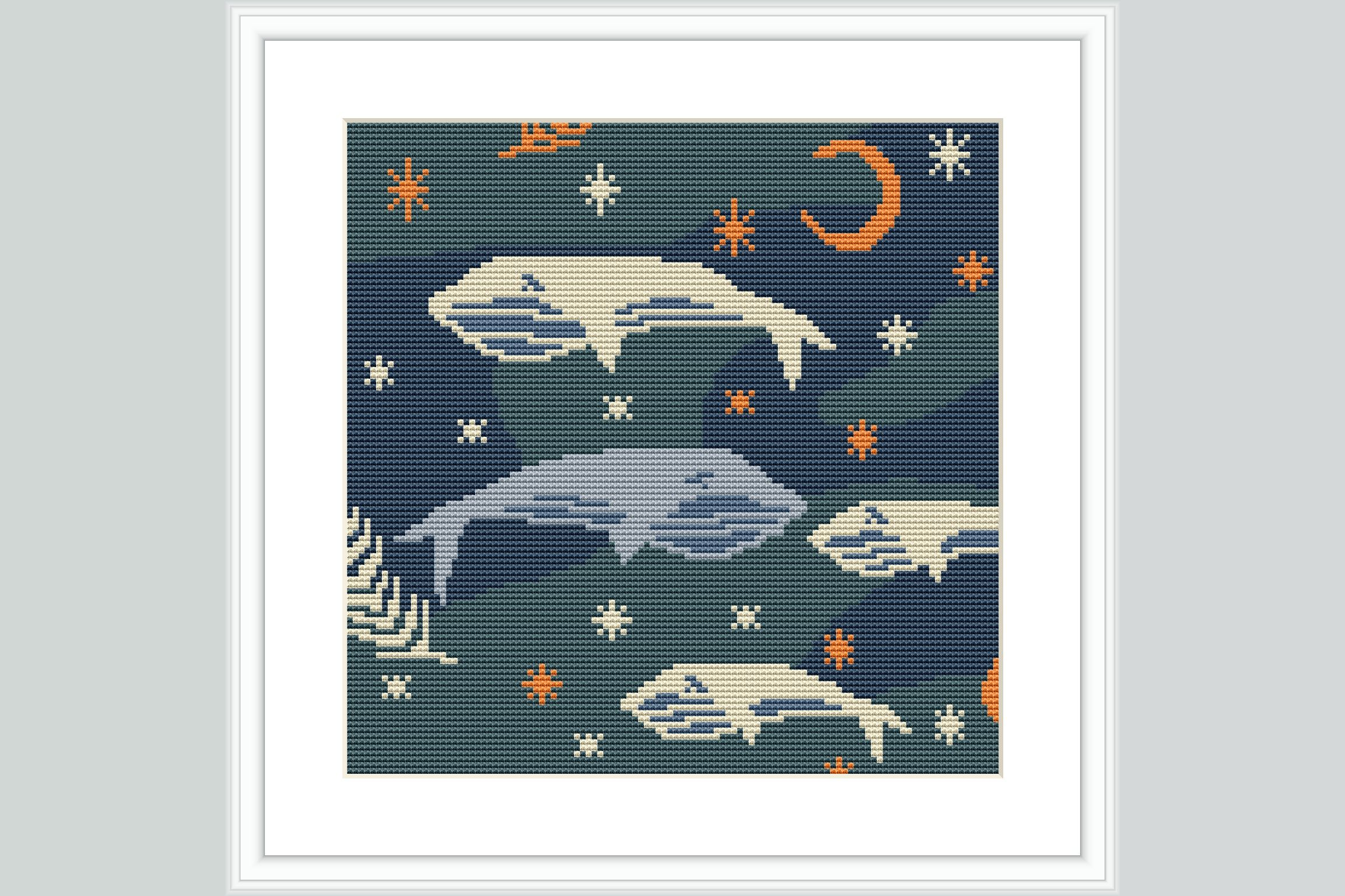 Whales and Stars Cross Stitch Pattern
