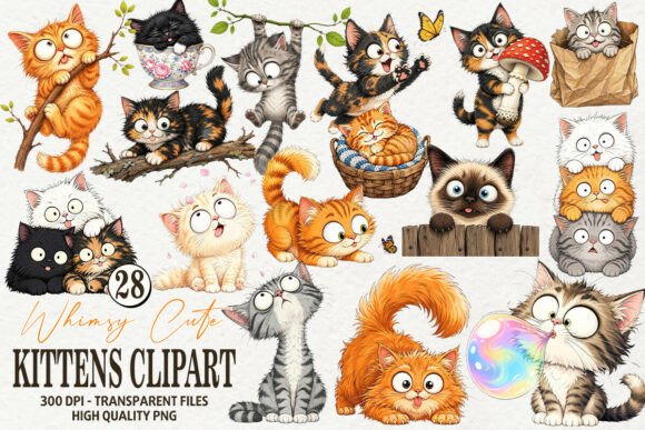 Whimsy Kittens Clipart Bundle