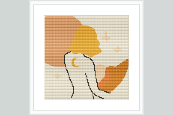 Woman and Moon Cross Stitch Pattern