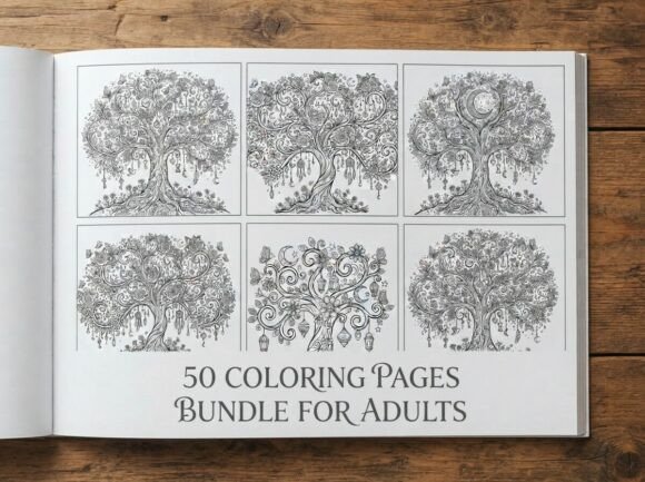 50 Enchanted Tree Coloring Pages Bundle