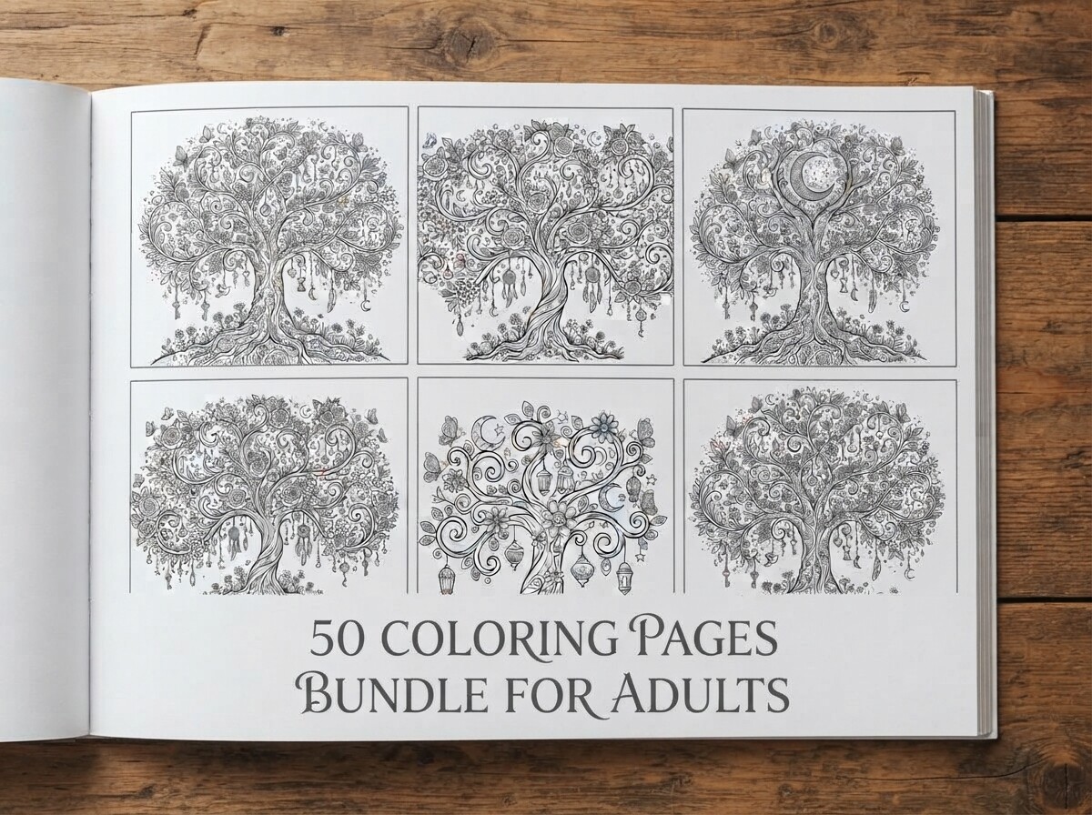 50 Enchanted Tree Coloring Pages Bundle