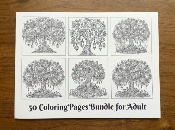 50 Enchanted Tree Coloring Pages Bundle