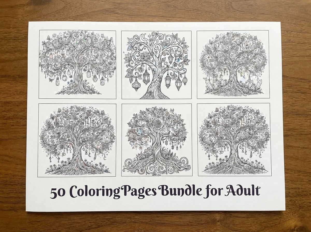 50 Enchanted Tree Coloring Pages Bundle