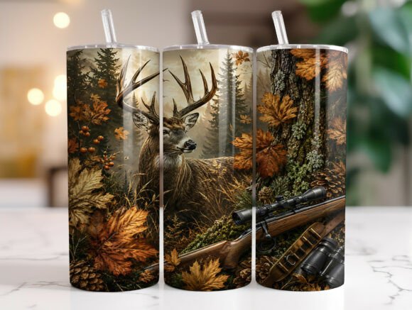 Autumn Deer Hunter 20oz Tumbler Wrap PNG