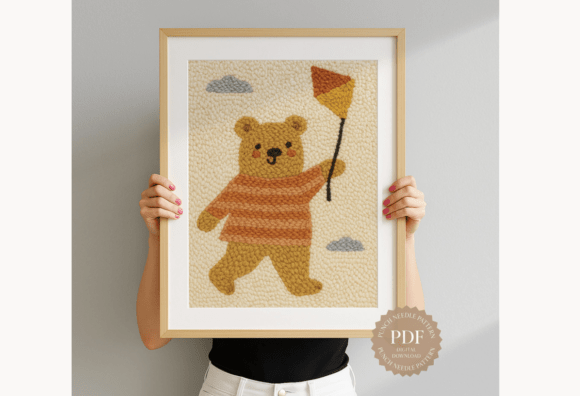 Bear with Kite Punch Needle Pattern
