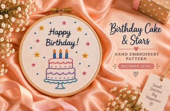 Birthday Cake & Stars Embroidery Pattern