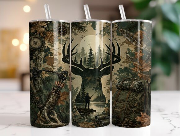 Camouflage Deer Hunting 20oz Tumbler PNG