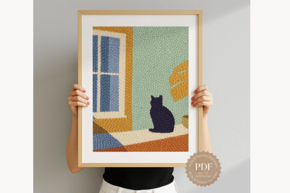 Cat by Window Punch Needle Pattern