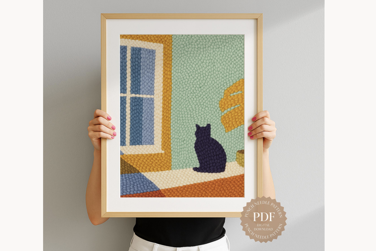 Cat by Window Punch Needle Pattern