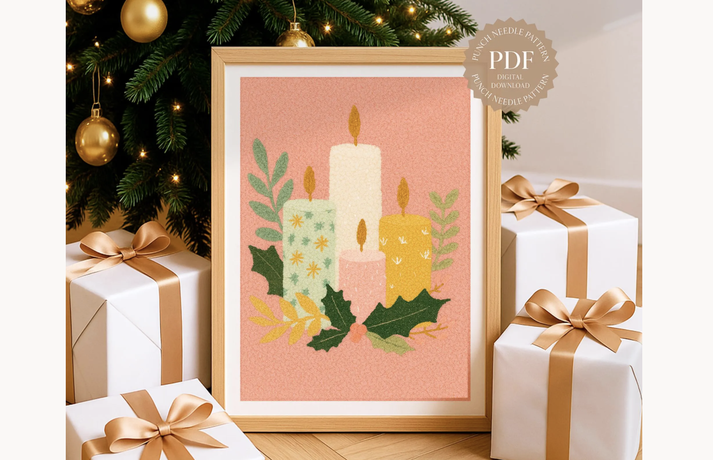 Christmas Candles Punch Needle Pattern