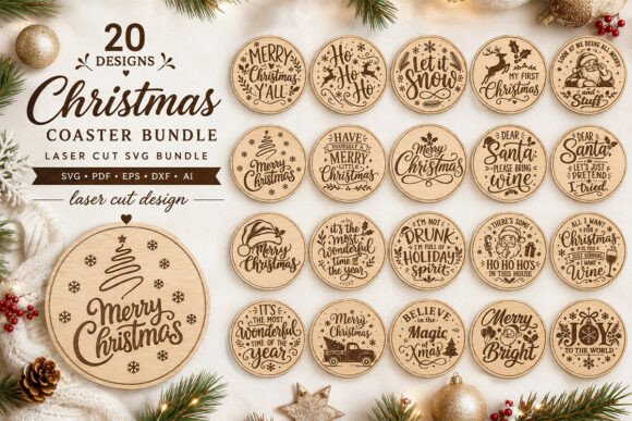 Christmas Coaster Laser Cut Bundle laser cut file