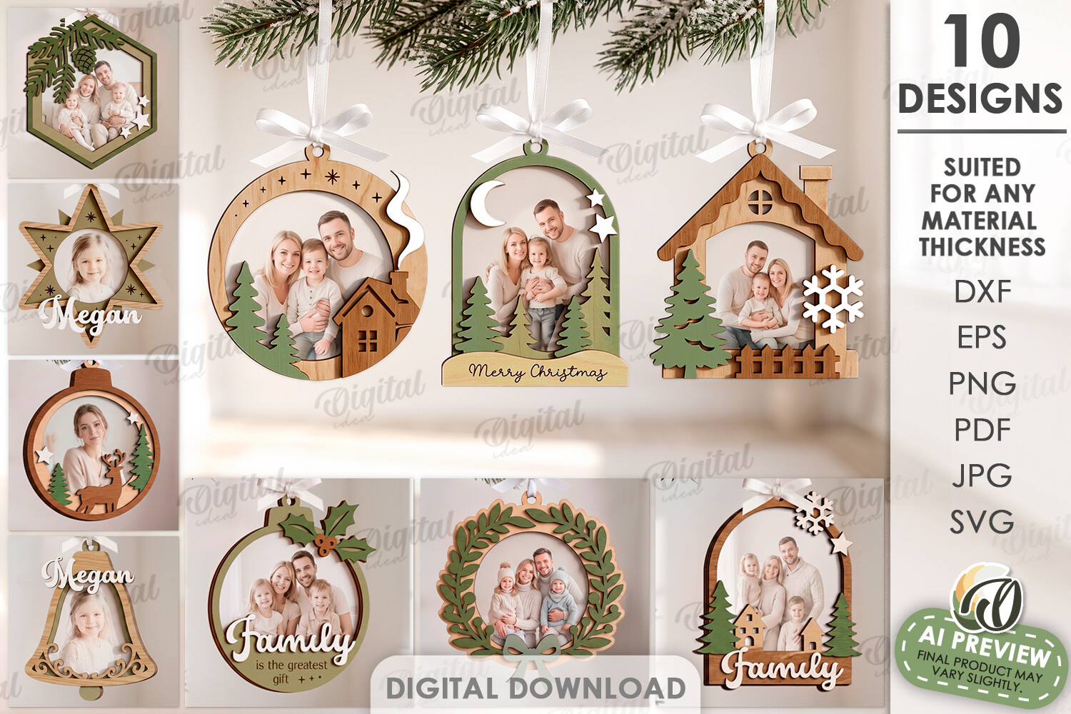 Christmas Frame Ornaments Bundle Laser
