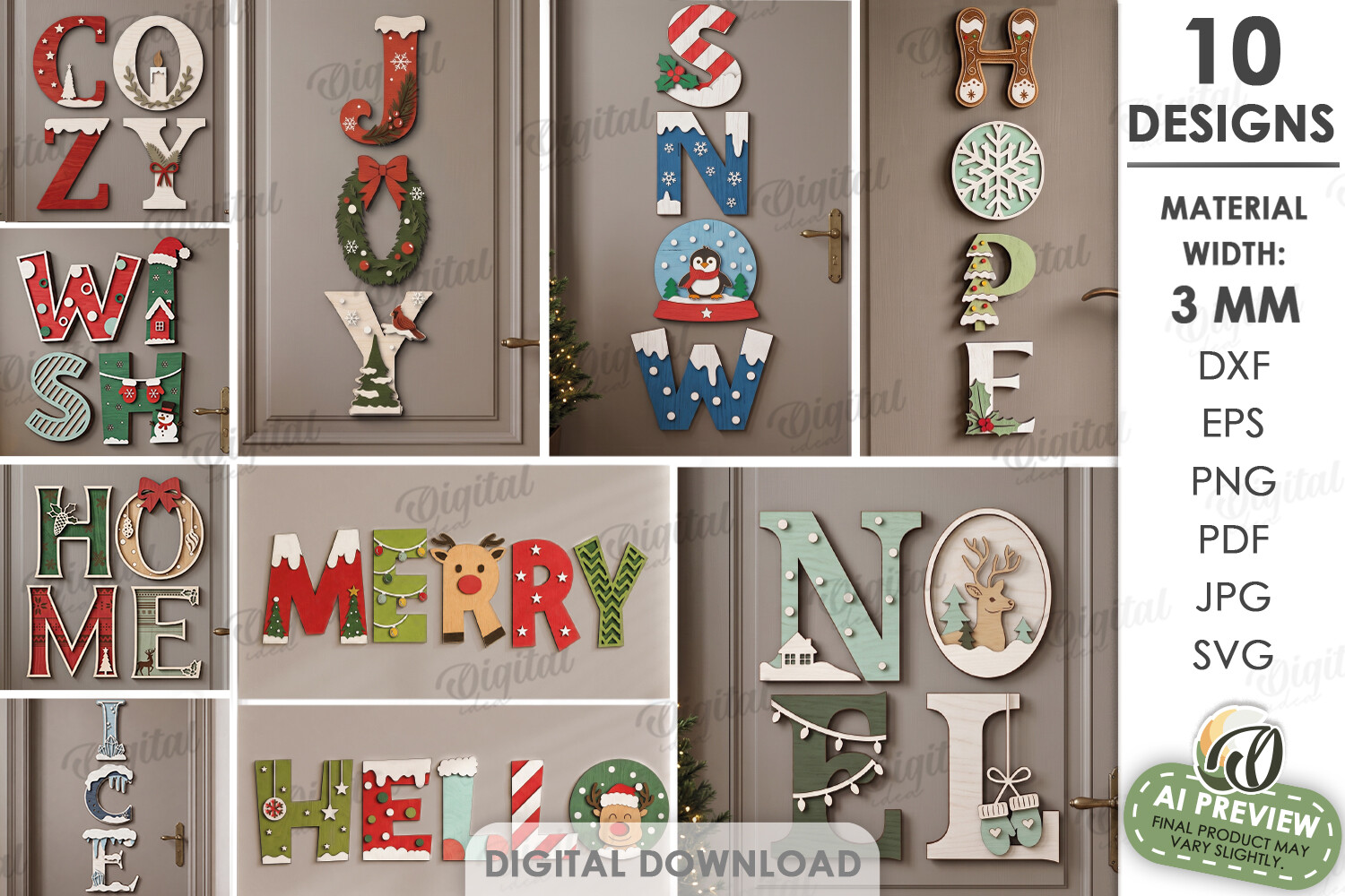 Christmas Word Decors Bundle Laser Cut
