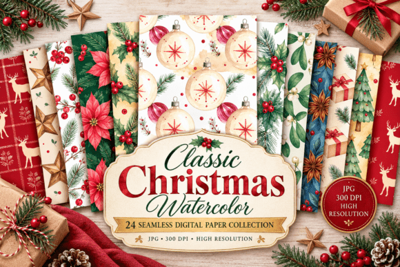 Classic Christmas Watercolor Digital